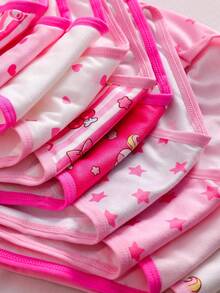 SHEIN 隨機組合 5件/包 女童幼兒休閒內褲，時尚粉色與洋紅色甜美可愛卡通獨角獸印花，輕盈柔軟布料三角內褲，適合日常穿著，四季舒適且具現代時尚感，為活潑兒童設計，布料柔軟光滑 - 彩色 - 查看 5
