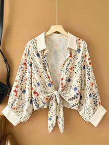 Seusyu Plus Size Women's Floral Print Casual Versatile Everyday Outing Shirt Fall - Multicolor - View 5