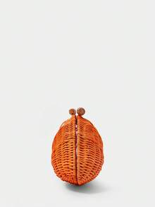 SHECARRY 女士手工編織貝殼藤編夏日海灘橘色手拿包，吸睛造型，輕巧百搭，適合度假、海灘、波希米亞風 - 橘色 - 查看 4