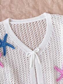 SHEIN Cardigan Rajut Berongga untuk Remaja Perempuan, Cocok untuk Acara Santai, Liburan Pantai, Kumpul-kumpul, dan Lainnya, Nyaman, Serbaguna, dan Lembut - Aprikot - View 8