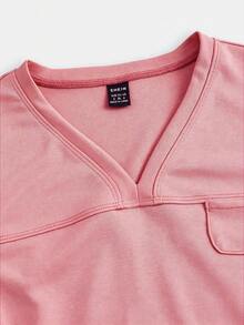TaskEZ Solid Color V-Neck Short Sleeve Dual Pocket Scrub Uniform Top - Multicolor - View 4