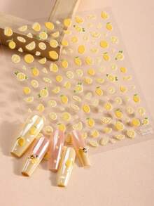 1 PC Adesivo de Arte de Unhas com Efeito Relevo 5D de Fruta Cítrica Amarelo Limão de Longa Duração e Fácil Aplicação para Primavera Verão DIY em Casa Decalques de Unhas para Mulheres Adesivos de Manicure Arte de Unhas de Verão - Multicolorido - Visão 3
