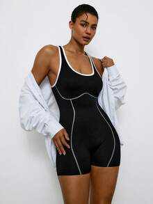 Levarali Plus Size Women's Backless Jumpsuit, Suitable For Daily Fitness And Sports, Yoga Jumpsuit, Summer Sportswear - Black - View 7