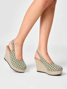 ROMWE Fairycore Zapatos de plataforma & cuña sin cordones para mujer, punta afilada con decoración de hebilla, adecuados para la temporada de vacaciones, primavera/verano - Verde - Ver 4