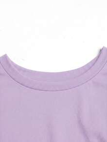 SHEIN T-shirt décontracté élégant et polyvalent pour filles préadolescentes, nouvelle mode, couleur unie, froncé à la taille, convient pour - Parme - Voir 6