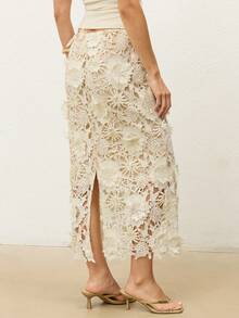 CielaLinda Women's Embroidered Eyelet Lace Skirt, Elegant Romantic Summer Wedding Beige - Apricot - View 2