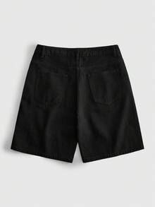 ROMWE MEN Grunge Punk Men's Casual Denim Shorts With Pocket, Button And Slogan Graphic Print, Versatile For Daily Wear And Travel - Black - View 2