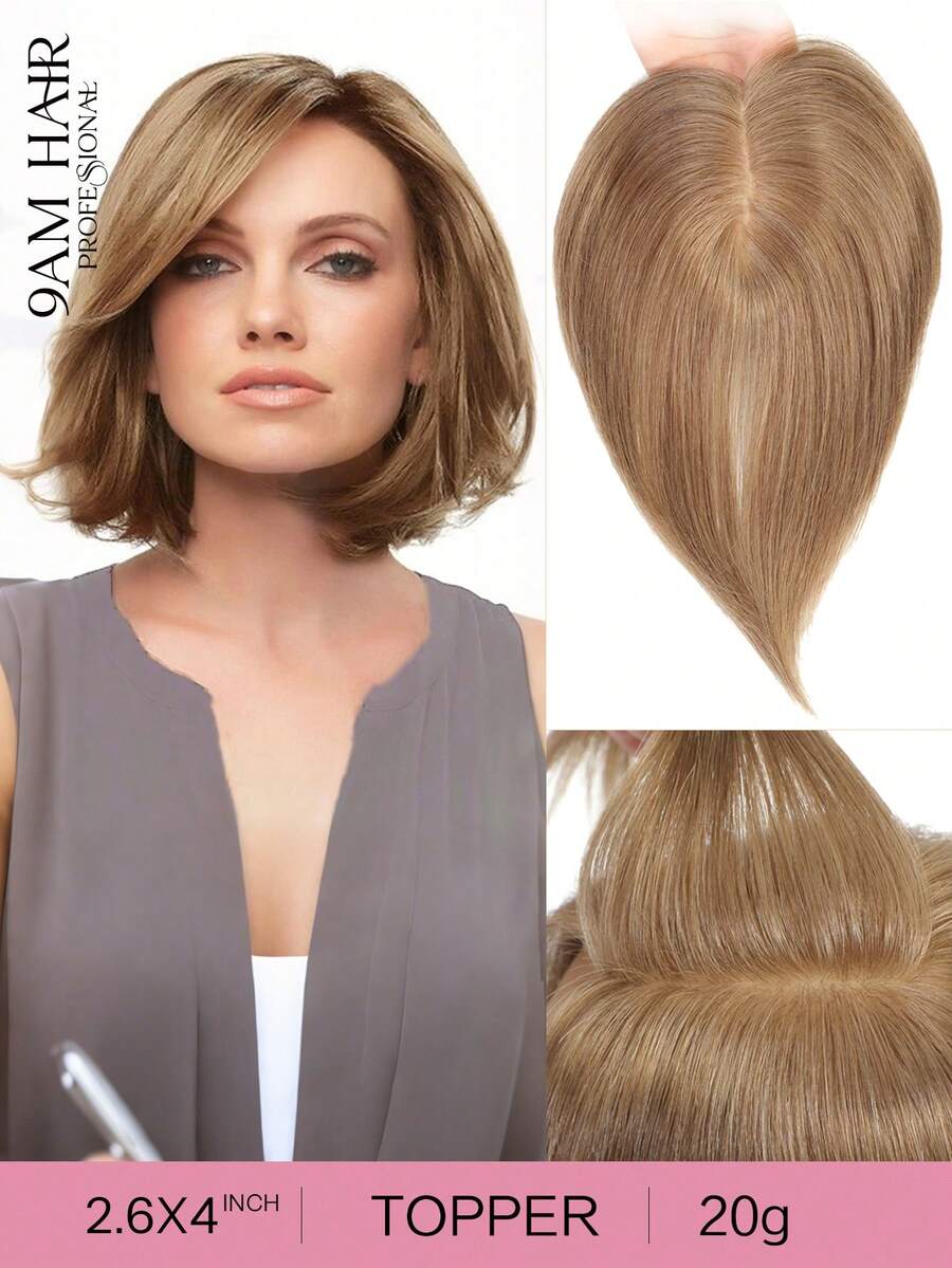 Clip-In Hair Topper Light Brown 6 Inch Extra Short Straight Human Hair Topper - S10 - View 1