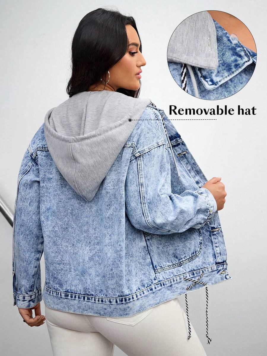 Front Button Long Sleeve Pocket Casual Denim Jacket - Light Wash - View 1