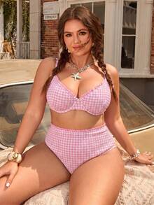 Swim Mod Women's Sweet Spring/Summer V-Neck Spaghetti Strap Fruit Print Plus Size Beach Vacation Swimsuit Set - Multicolor - View 6