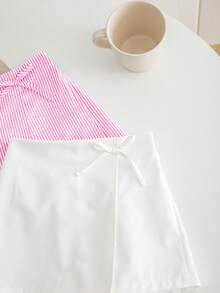 SHEIN 少女編織素色條紋修身休閒短褲 2 件組 - 粉色 - View 7