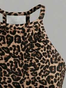 Slaydiva Women's Sexy Leopard Print Halter Neck Top For Summer - Multicolor - View 5