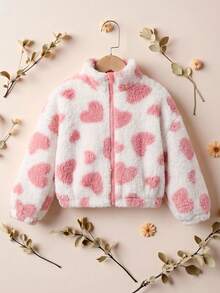 SHEIN 女孩花卉圖案立領長袖保暖舒適上衣，粉色，適合聖誕節、秋冬穿著 - 粉色 - 查看 6