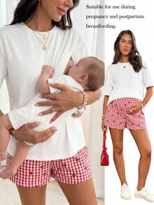 Slowluna Maternity Casual Heart Slogan Print Nursing T-Shirt, Summer Summer Outfits World Cup - White - View 1