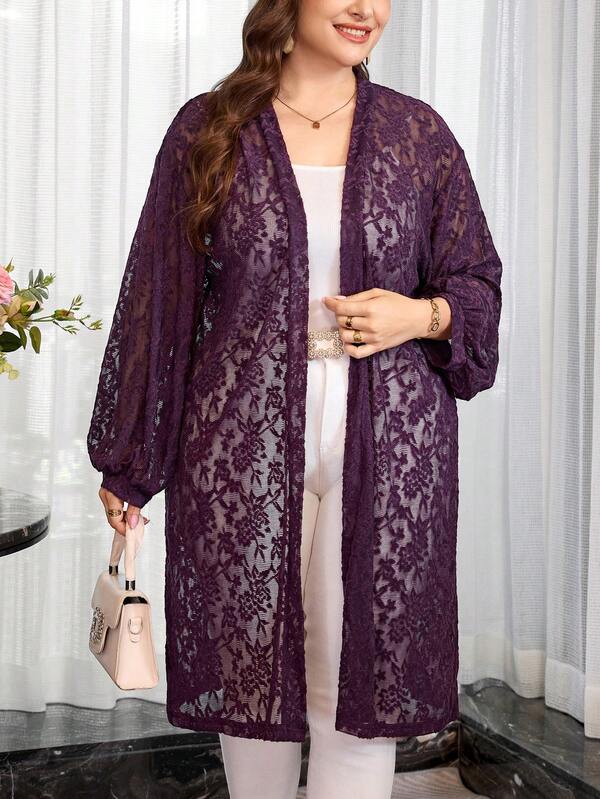 Reflora Áo blouse nữ size lớn tay dài phồng kiểu đèn lồng ren thanh lịch, áo sơ mi dài, áo sơ mi màu tím