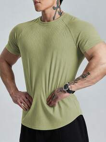 Gym Rark Áo thun thể thao nam tay ngắn raglan cổ tròn màu trơn, tập gym - xanh quân đội - Xem 1