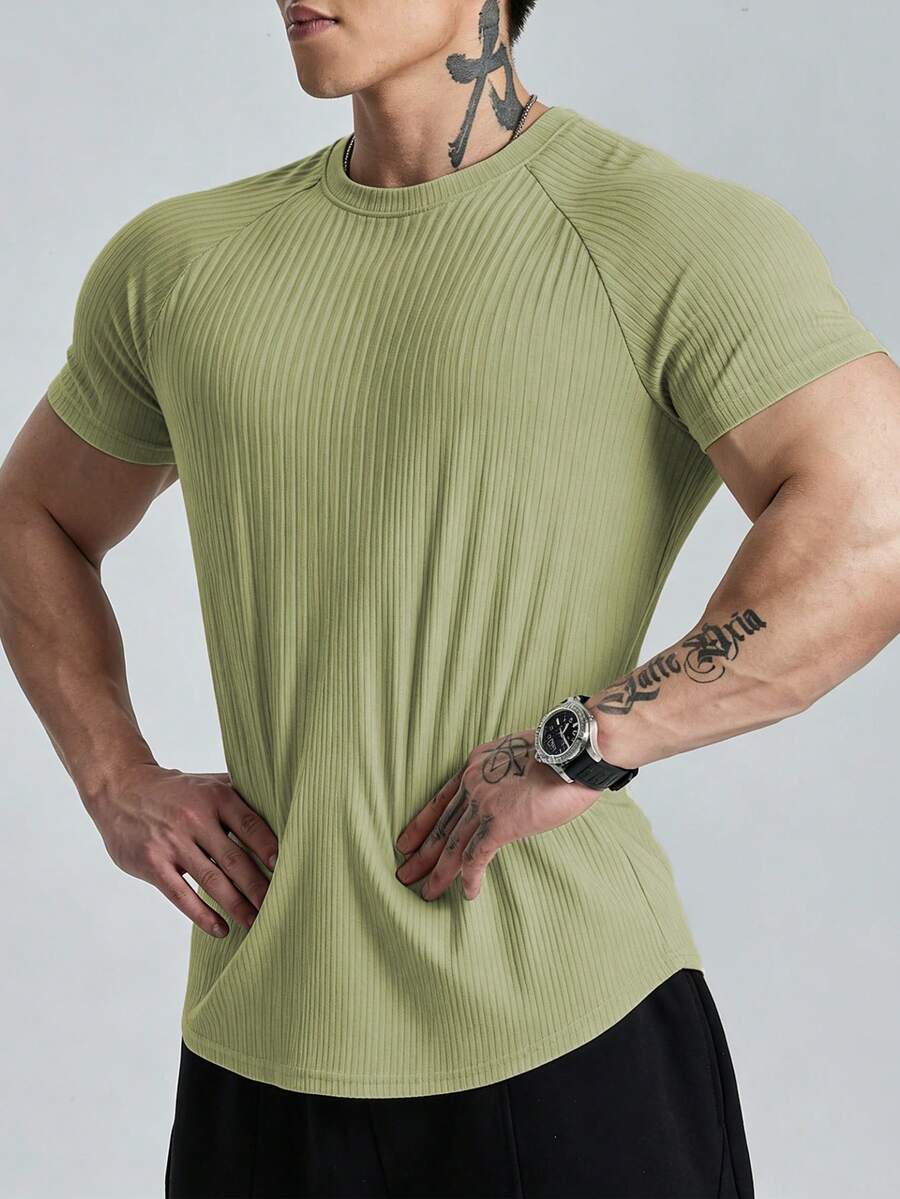 Gym Rark Áo thun thể thao nam tay ngắn raglan cổ tròn màu trơn, tập gym - xanh quân đội - Xem 1