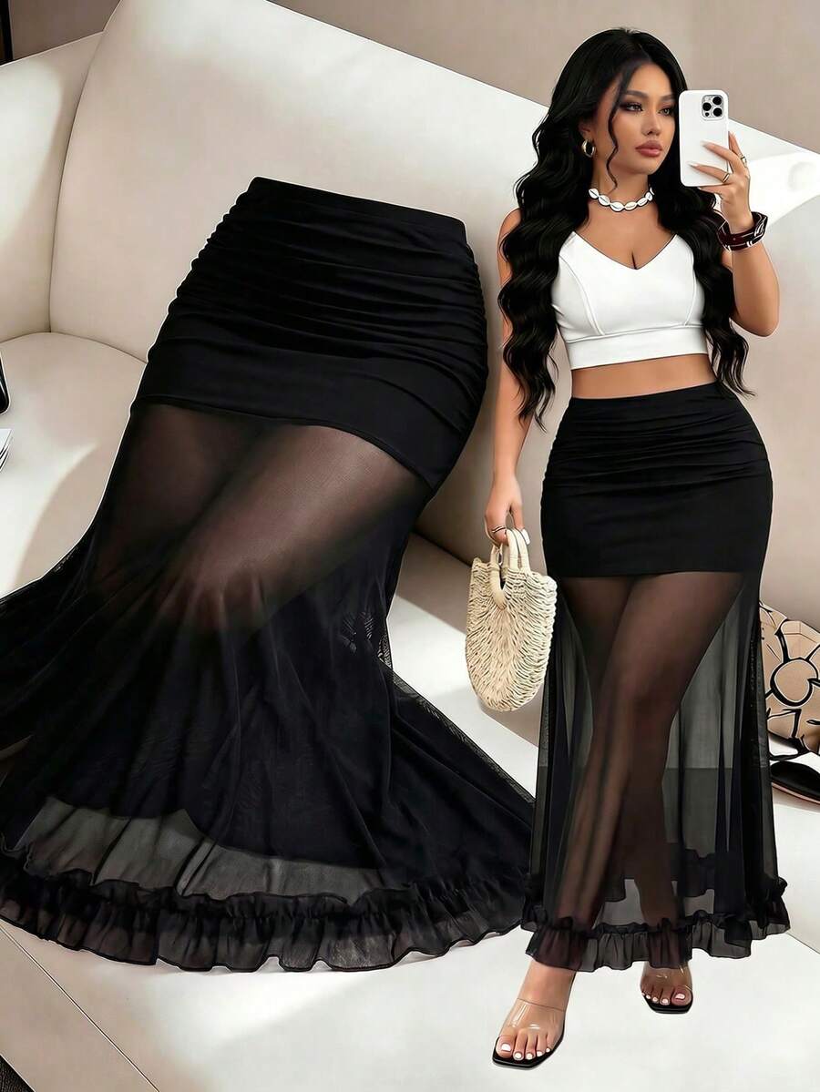Elenzga Plus Size Women's Fashion Elegant Sexy Mermaid Skirt Suitable For Spring And Summer - Black - View 1