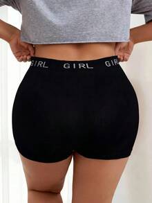 SHEIN Plus Size Seamless Underwear With Letter Print Elastic Band Sports - Black - View 2