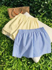 Tween Girl 2pcs/Set Casual Street Woven Striped Straight Leg Shorts - Multicolor - View 7