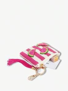Viva Strut 1 Peça Fashionable, Simples, Personalizado e Divertido, Primavera e Verão Vento, Chaveiro de Contas de Melancia Vermelho-Rosa Listrado Feito à Mão com Franjas, Bolsa de Troca, Praia e Férias de Verão à Beira-Mar, Melhor Presente - Rosa vermelha e branca - Visão 2