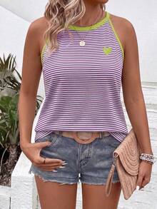 EMERY ROSE Camisola casual versátil de talla grande para mujer, nueva y de alta demanda, con estampado de rayas y corazones pequeños, primavera/verano - Multicolor - Ver 6