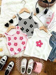 Tween Girl Summer Casual Basic Tank Top - White - View 3