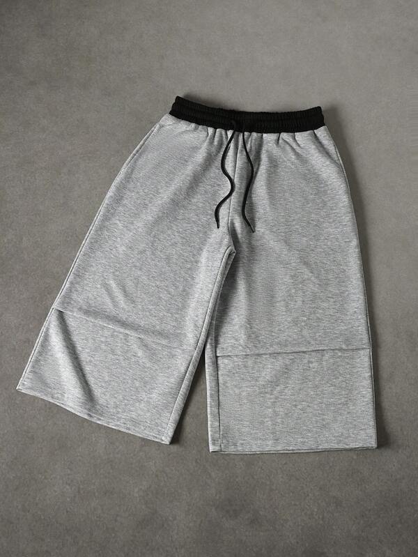 STEELVANCE Men's Comfortable Solid Color Sweatshirt Fabric, Contrast Waistband, Drawstring Elastic Waist Shorts, Fashionable Minimalist Pleat Design On Sides, Men's Casual Vacation, Friend Date, Cocktail Party, Salon, Gathering, Daily Office, Minimalist Business, Especially Suitable For Spring And Summer, Suitable For Self-Wear Or As A Gift For Friends