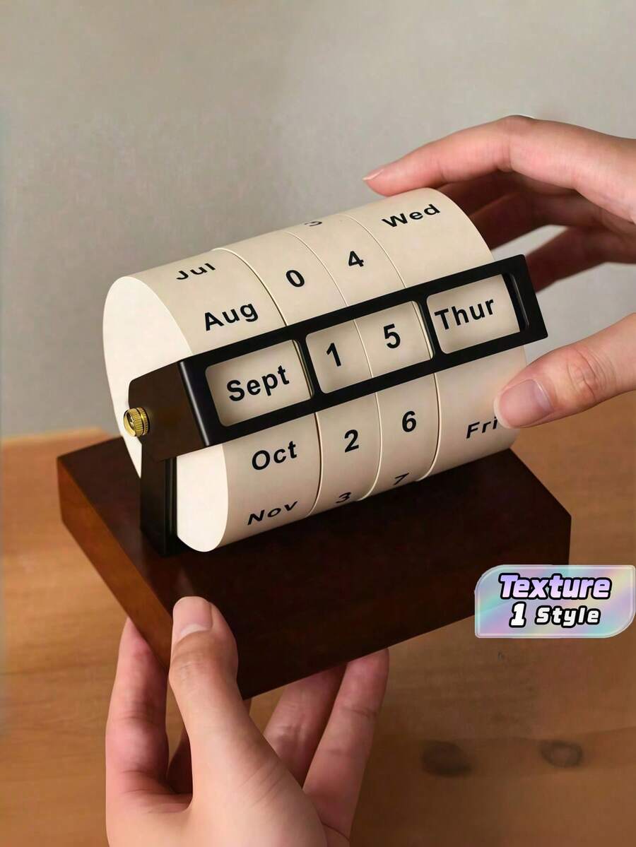 Rotary Perpetual Calendar 2025 2026 Wooden Rotating Reusable Desk Calendar With Motivational Quote Countdown Calendar For Home Office Desk Decor Desktop Organizer Modern Tabletop Decor Gift - Style 1 - View 1