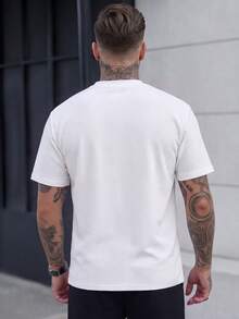 Manfinity Homme 男士夏季紋理素色寬鬆休閒T恤，度假風 - 白色 - 查看 2