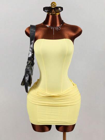 Mistrie Vestido mini ajustado sin tirantes de unicolor elegante de verano
