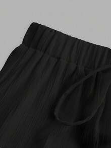 SHEIN EZwear 大尺碼休閒極簡風裙子，適合秋冬季節 - 黑色 - 查看 3