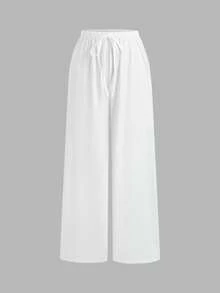 SHEIN Unity Women's New Fashion Versatile Low Waist Straight Leg Wide Leg Pants Long Pants Light Yellow + White 2 Pieces Set - Multicolor - View 5