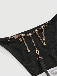 SHEIN Women's 3pcs Set Rhinestone Chain Back Strap Thong Panties - Multicolor - View 3