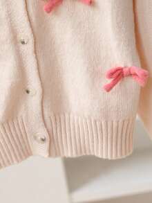 SHEIN 女童Y2K甜美少女風秋冬時尚蝴蝶結重工復古針織毛衣長袖開襟外套休閒百搭返校校服冬裝套裝適用於青少年女孩 - 杏色 - 查看 8
