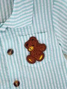SHEIN Barboteuse pour bébé garçon à manches courtes avec col, imprimé animal mignon, couleur abricot, ouverture devant, barboteuse d'été à col, convient pour le printemps et l'été, convient de 3M à 24M - Vert menthe - Voir 5