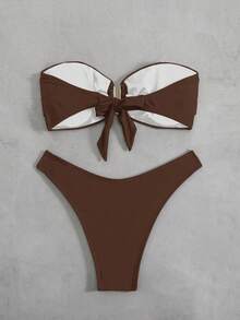 Swim Mod Traje de baño de unicolor, de moda, apropiado para el verano - Café integral - Ver 2