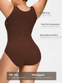 SHAPORA Plus Size Women's Solid Color Casual Tank Top Bodysuit - Coffee Brown - View 2