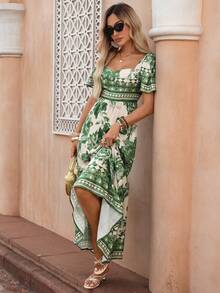 Flora Isola Flora Isola Women's Spring/Summer Elegant Boho Fashion Commute Casual Comfortable Charming Vintage Romantic Holiday Vacation Beach Vacation Dress White Floral - Green - View 6