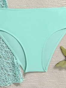 SHEIN Tween Girl Solid Color Swimsuit Set For Vacation And Beach - Mint Blue - View 4