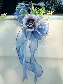 1pc Artificial Flowers Wedding Decor Rose Flower (With Suction Cup)Car Rearview Mirror Present Ribbon Light House Decor Aisle Chair Decor For Party Wedding - one-size - View 13