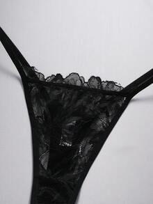 EmpressEnvy Set Lingerie Seksi 2 Potong dengan Penutup Depan dan Motif Renda untuk Wanita - Hitam - View 5