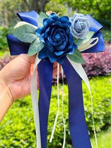 1pc Artificial Flowers Wedding Decor Rose Flower (With Suction Cup)Car Rearview Mirror Present Ribbon Light House Decor Aisle Chair Decor For Party Wedding - one-size - View 22