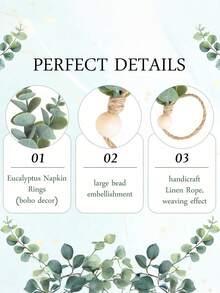 1/6Pcs/Set Napkin Rings ,Rustic Farmhouse Napkin Rings Eucalyptus Napkin Rings,Wooden Napkin Rings,Boho Green Leaf Napkin Rings For Spring Summer,Thanksgiving Christmas,Bridal Shower Wedding Table Decor. - multicolor - View 3