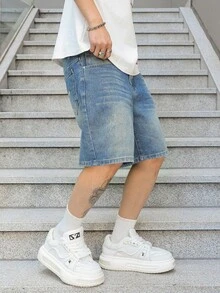 Manfinity EMRG Men's Loose Casual Bermuda Denim Shorts Jorts With Pockets Going Out Hang Out Commute Vacation Urban - Medium Wash - View 3