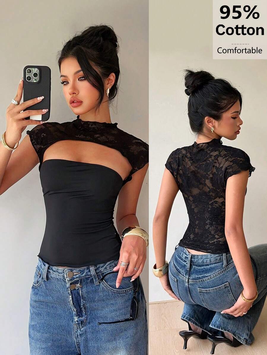Siren Gaze Summer Women's Lace Patchwork Top