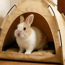 Breathable Fabric Rabbit Tent Bed, Portable Foldable, Indoor/Outdoor Rabbit Cage Decor, Khaki Small Pet Resting House - Multicolor - View 8