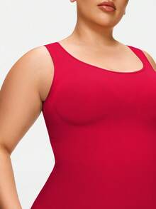 SHAPORA Plus Size Women's Solid Color Everyday Shaping Jumpsuit - Red - View 4