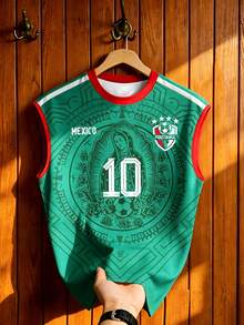 Manfinity Campus Court Men's Plus Size Mexican Maya Totem Virgin Mary Tank Top,Green Summer Streat Wear Gym Retro #10 Player Soccer Jersey,Loose Red & Green Crew Neck Shirt - Multicolor - View 4