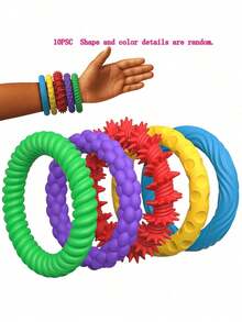 5 Paket Gelang Tekstur Gelisah - Gelang Tekstur Silikon, Mainan Pereda Stres Tekstur Silikon, Mainan Keren Berwarna-warni (Bentuk dan Warna Acak) - MultiWarna - View 11